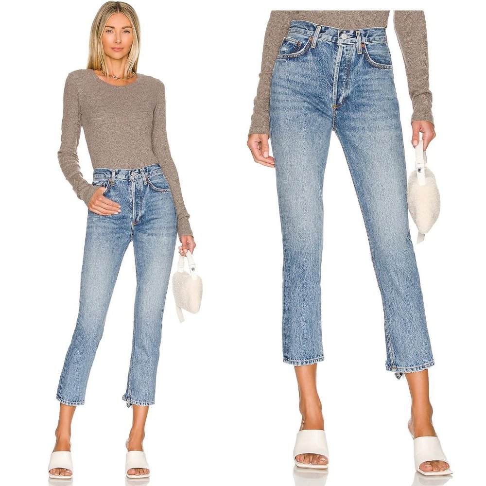 NEW AGOLDE 26 Riley High Rise Straight Crop Jean Ankle in Endless Medium Wash